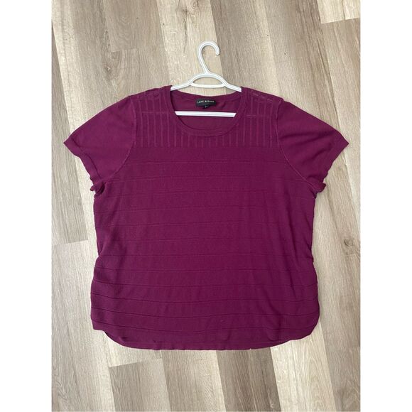 Lane Bryant Maroon Purple Short Sleeve Striped Knit Sweater, Size 26/28 (3XL) - Picture 2 of 9